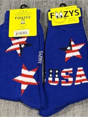 Foozys 2 Men’s Blue USA Crew Socks. “Serious socks, for not so serious people.”